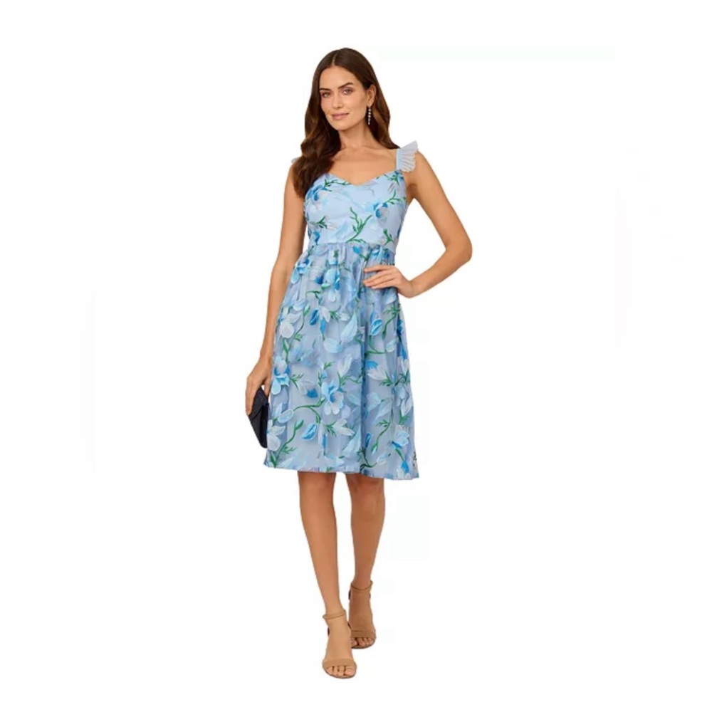 Adrianna Papell Blue Embroidered Dress
